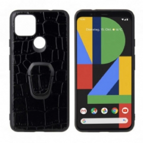 Hoesje voor Google Pixel 4A 5G Ringbeugel In Krokodilstijl