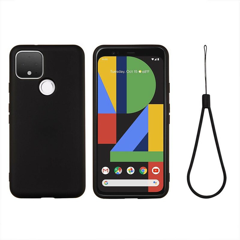 Hoesje voor Google Pixel 4A 5G Vloeibaar Siliconen Ontwerp Met Lanyard