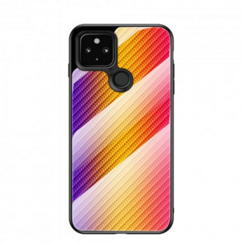 Telefoonhoesje voor Google Pixel 4A 5G Koolstofvezel Gehard Glas