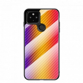 Telefoonhoesje voor Google Pixel 4A 5G Koolstofvezel Gehard Glas