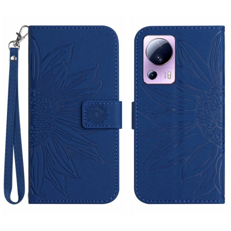 Folio-hoesje voor Xiaomi 13 Lite Zonnebloem Met Lanyard