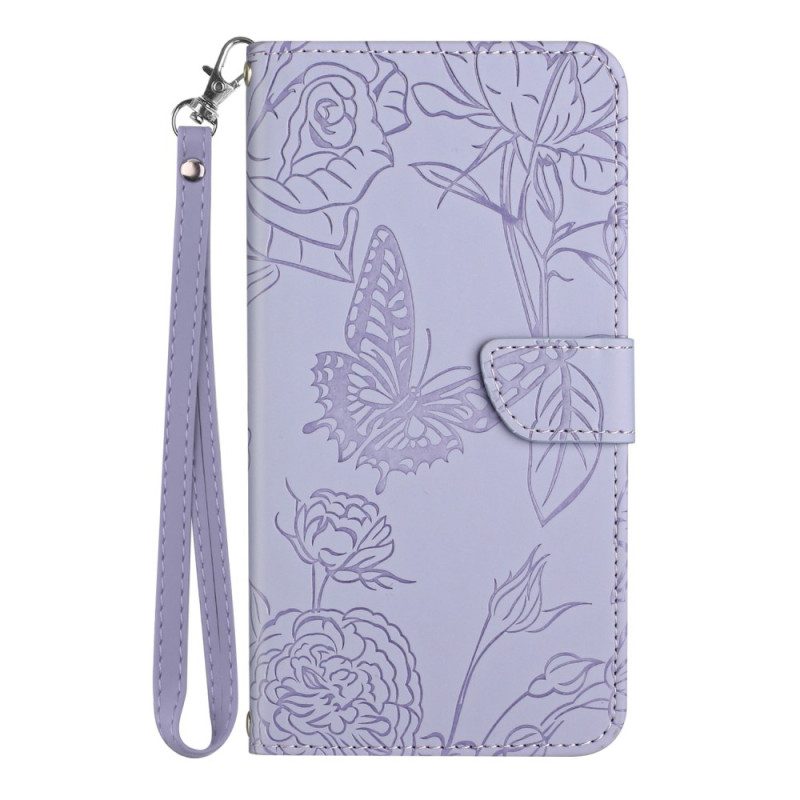 Leren Hoesje voor Xiaomi 13 Lite Vlinders En Lanyard