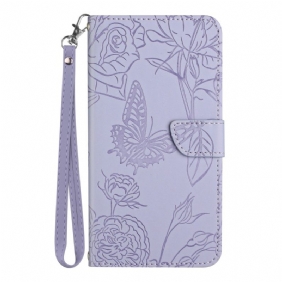 Leren Hoesje voor Xiaomi 13 Lite Vlinders En Lanyard