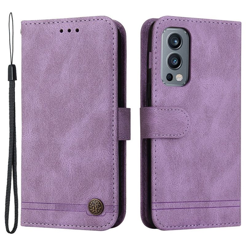 Flip Case voor OnePlus Nord 2 5G Klinknagel En Riem Van Imitatieleer