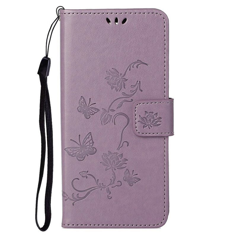 Flip Case voor OnePlus Nord 2 5G Met Ketting String Vlinders En Bloemen