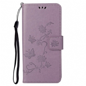 Flip Case voor OnePlus Nord 2 5G Met Ketting String Vlinders En Bloemen