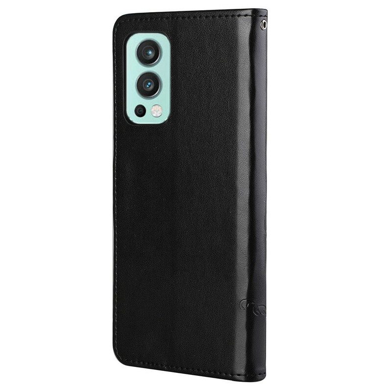 Flip Case voor OnePlus Nord 2 5G Met Ketting String Vlinders En Bloemen