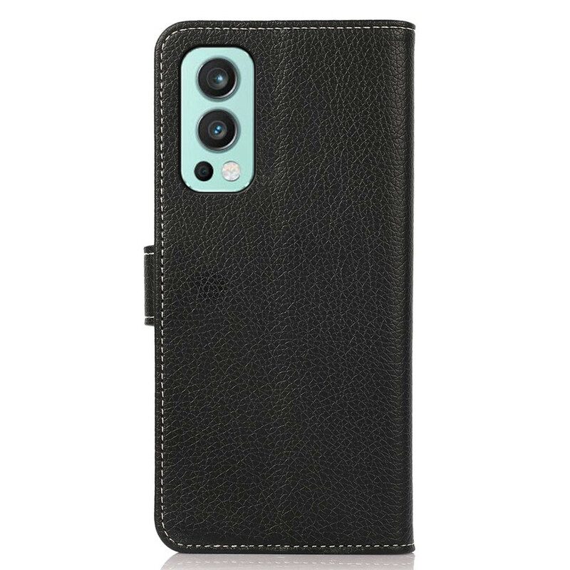 Folio-hoesje voor OnePlus Nord 2 5G Litchi Leer Met Stiksels