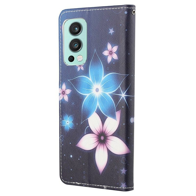 Folio-hoesje voor OnePlus Nord 2 5G Met Ketting Maanband Bloemen