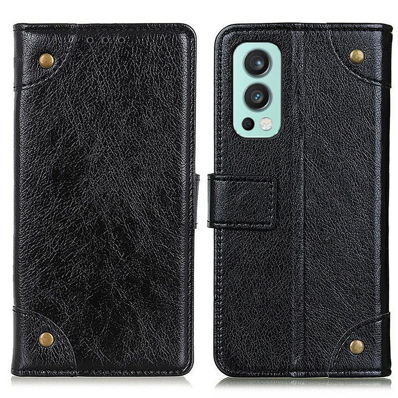 Folio-hoesje voor OnePlus Nord 2 5G Stijl Nappa Lederen Vintage Klinknagels