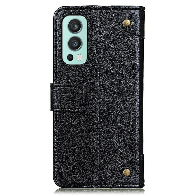 Folio-hoesje voor OnePlus Nord 2 5G Stijl Nappa Lederen Vintage Klinknagels