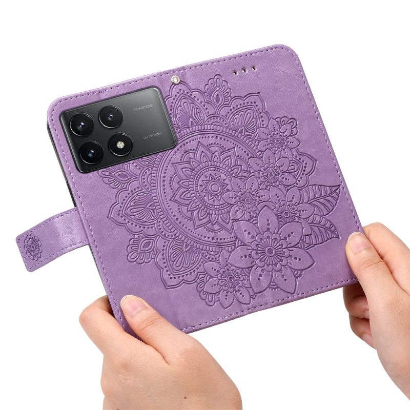 Leren Hoesje Poco X6 Pro 5g Bloemmotief Met Riempje Bescherming Hoesje