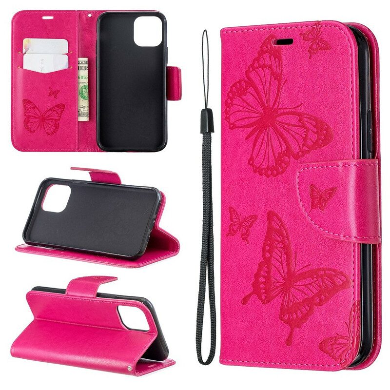 Flip Case voor iPhone 11 Pro Met Ketting Vlinders Bedrukte Strappy