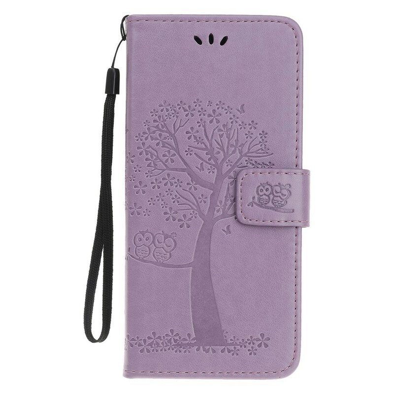 Folio-hoesje voor iPhone 11 Pro Met Ketting String Boom En Uilen