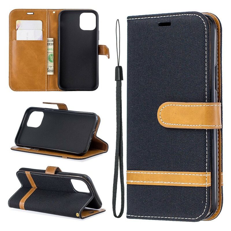 Leren Hoesje voor iPhone 11 Pro Met Ketting Band Van Stof En Leereffect