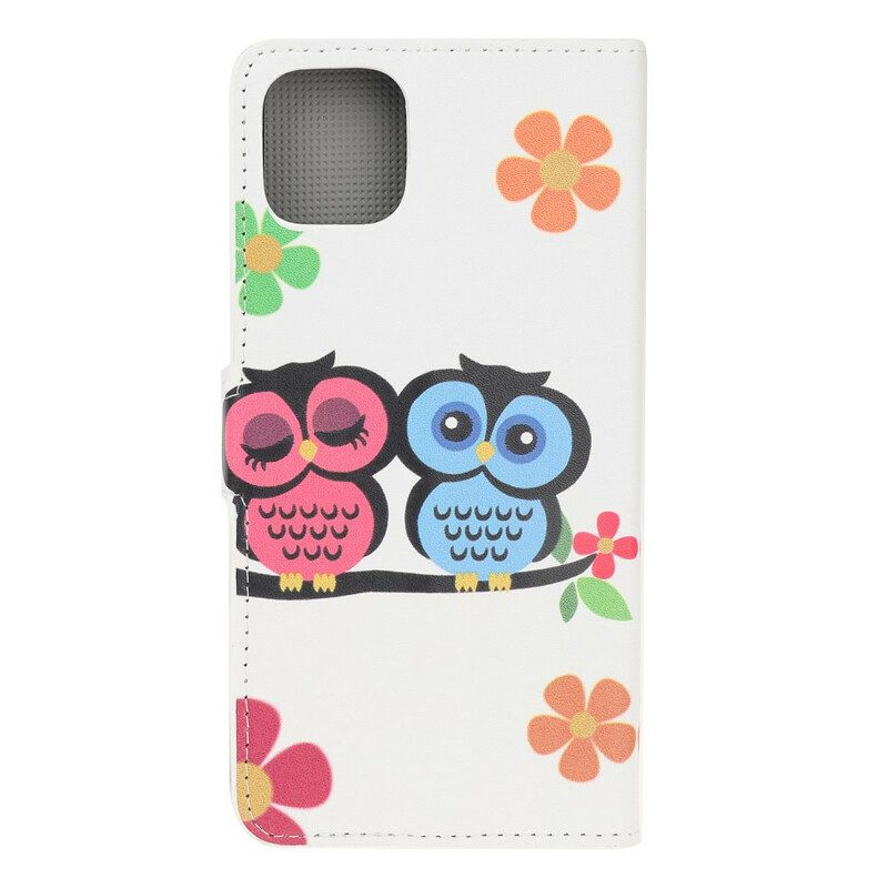 Leren Hoesje voor iPhone 11 Pro Paar Uilen