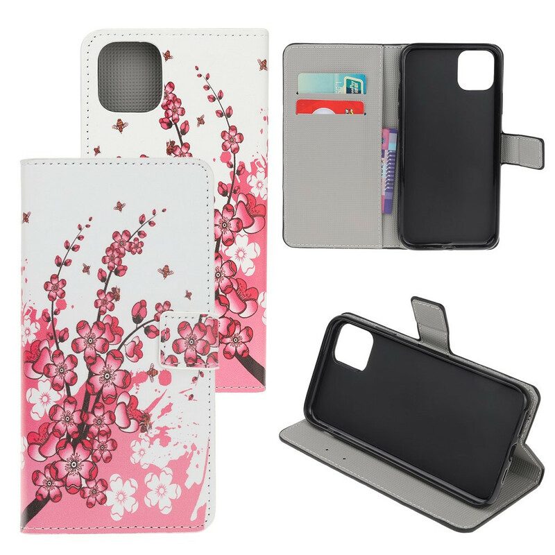 Leren Hoesje voor iPhone 11 Pro Tropische Bloemen