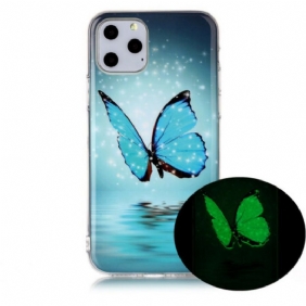 Telefoonhoesje voor iPhone 11 Pro Fluorescerende Blauwe Vlinder