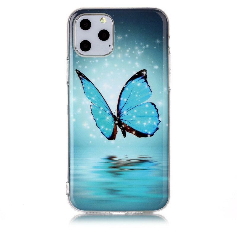 Telefoonhoesje voor iPhone 11 Pro Fluorescerende Blauwe Vlinder