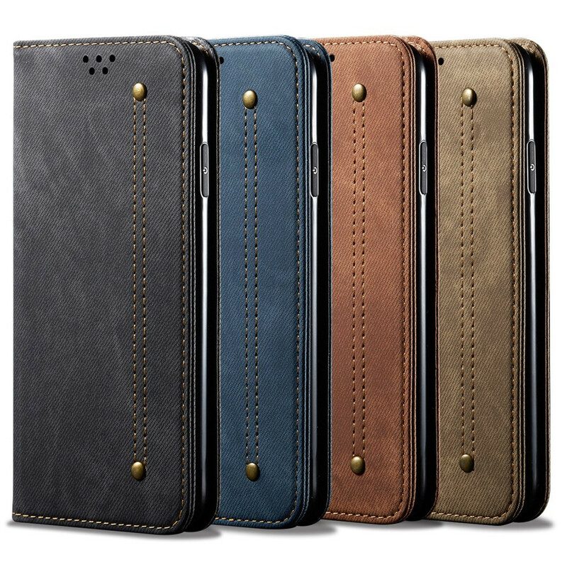 Bescherming Hoesje voor OnePlus 8T Folio-hoesje De Textuur Van Jeans Van Het Leer Van Het Imitatieleer