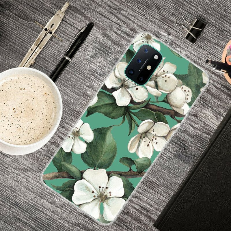 Hoesje voor OnePlus 8T Geschilderde Witte Bloemen