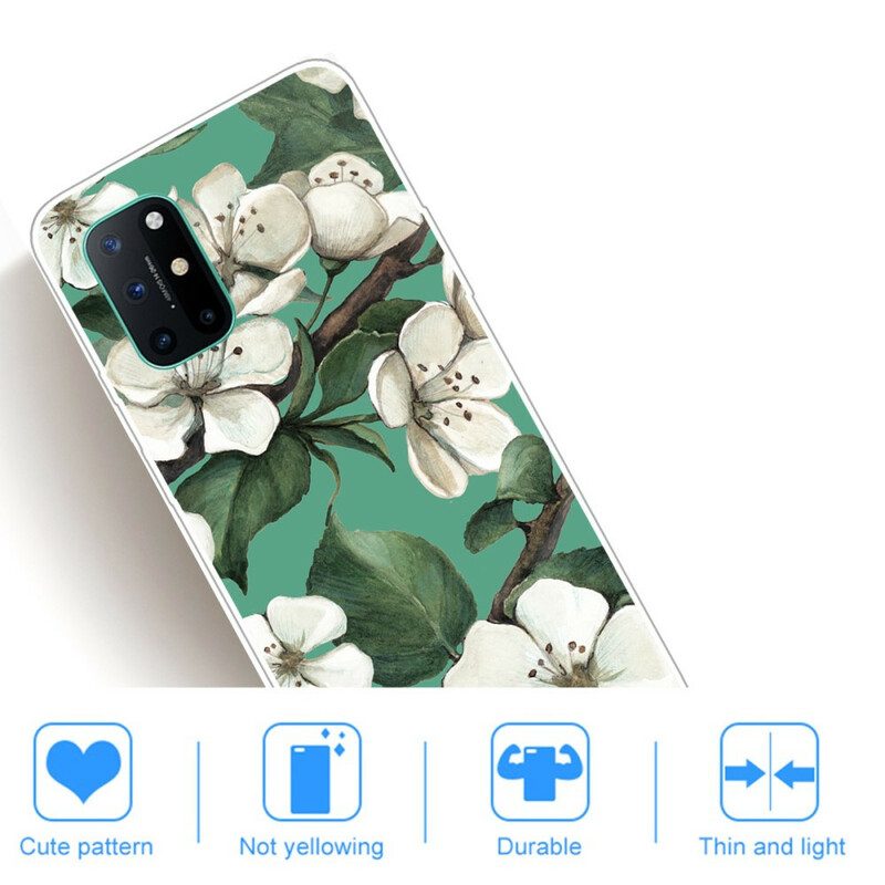 Hoesje voor OnePlus 8T Geschilderde Witte Bloemen