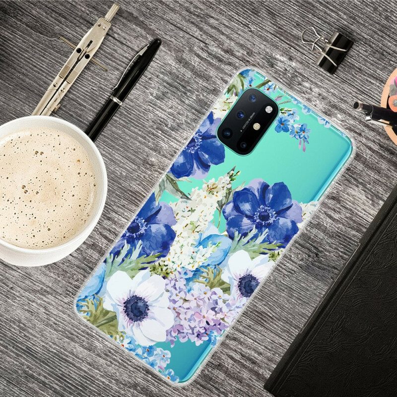 Hoesje voor OnePlus 8T Naadloze Aquarel Blauwe Bloemen