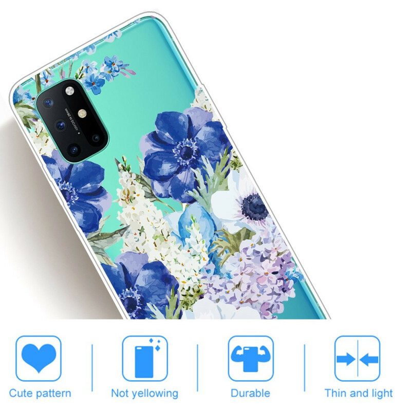 Hoesje voor OnePlus 8T Naadloze Aquarel Blauwe Bloemen