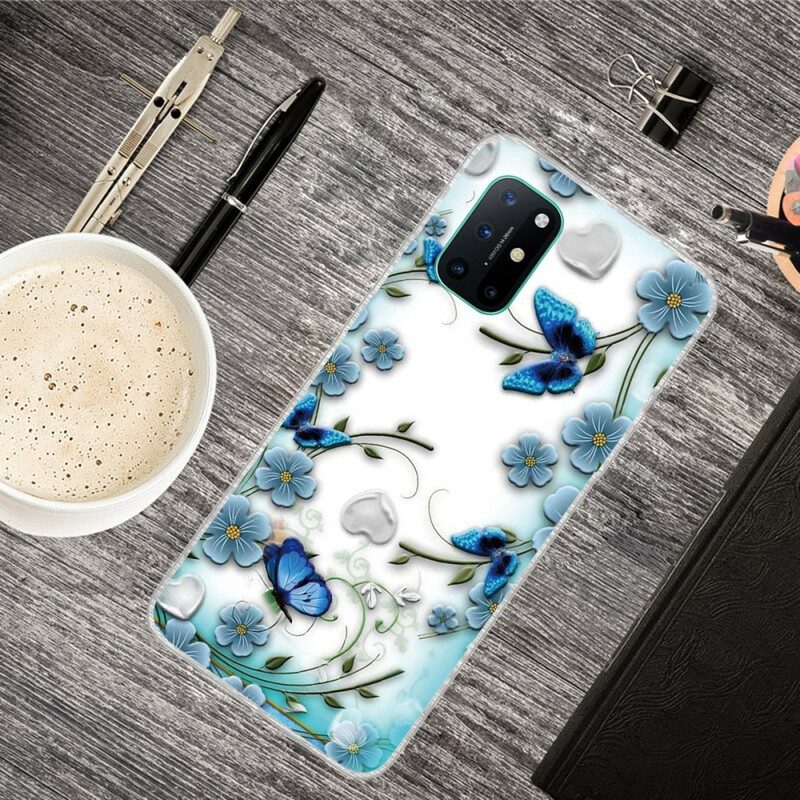 Hoesje voor OnePlus 8T Naadloze Retro Vlinders En Bloemen