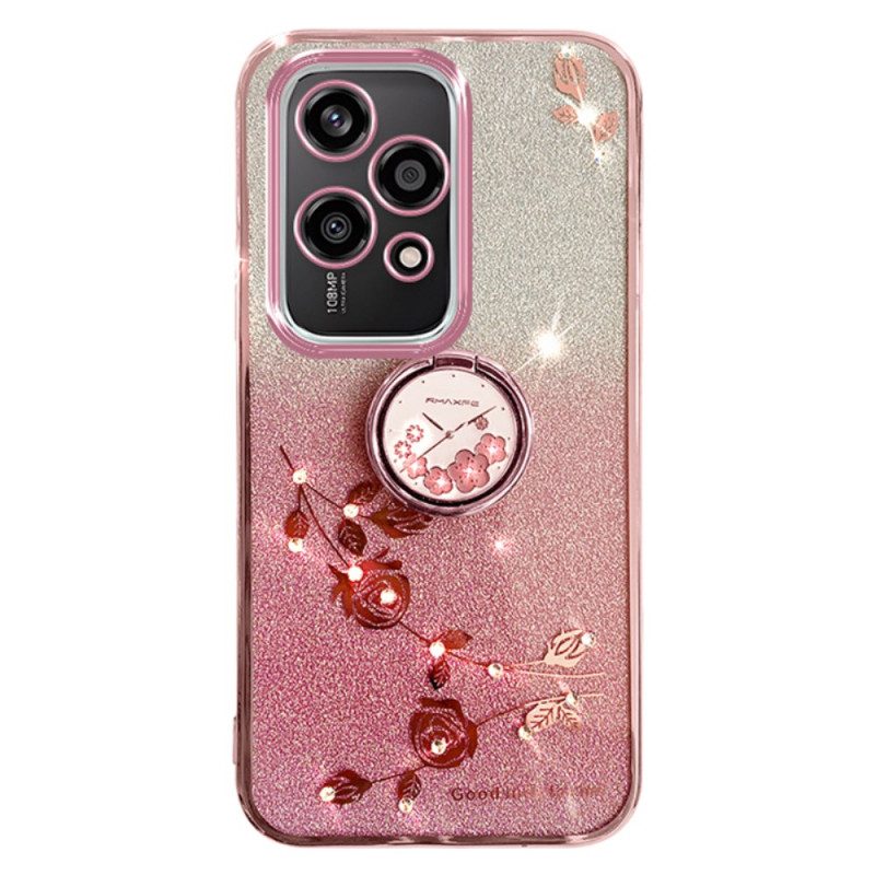 Hoesje Honor 200 Lite Steunring Met Bloem En Strass Bescherming Hoesje