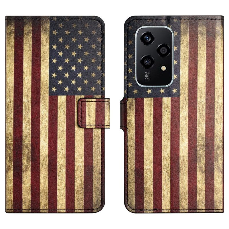 Leren Hoesje Honor 200 Lite Vintage Amerikaanse Vlag