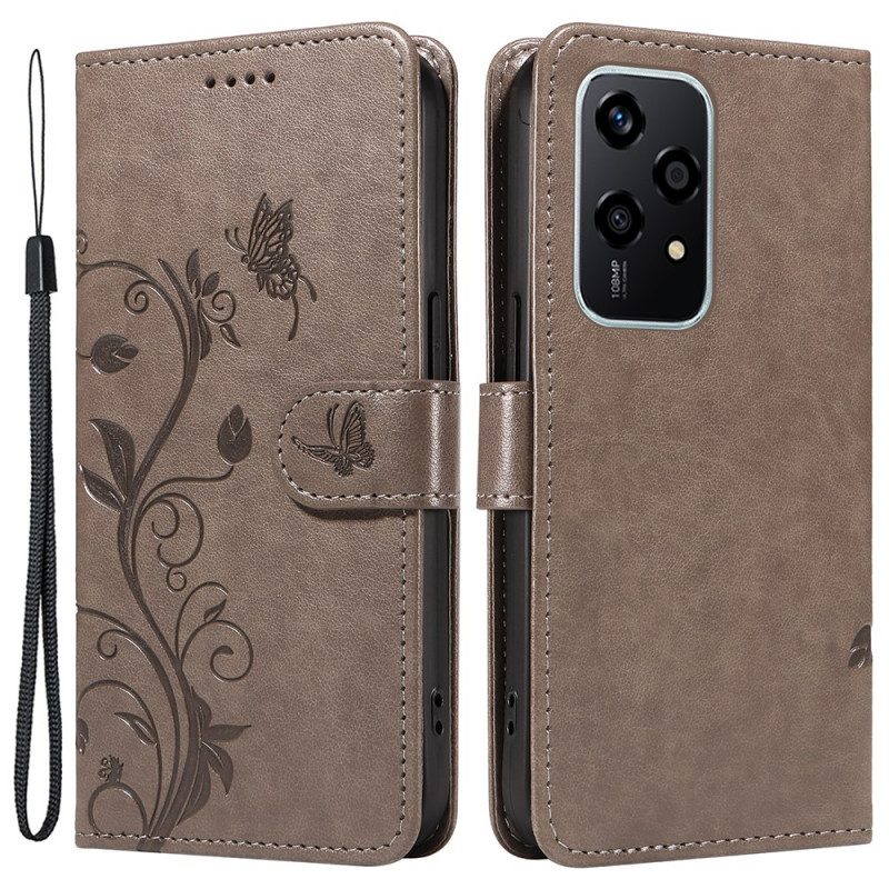 Leren Hoesje Honor 200 Lite Vlinders En Bloemen Bescherming Hoesje