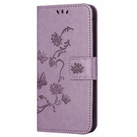 Leren Hoesje Voor Honor 200 Lite Vlinders En Bloemen Met Riempje