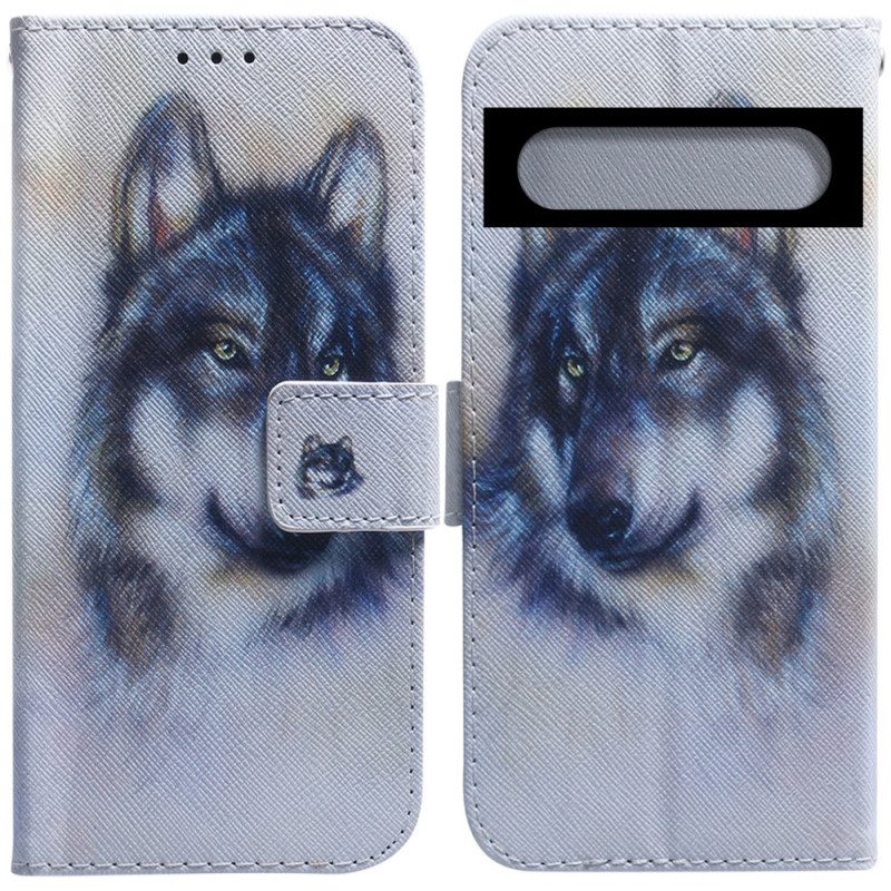 Folio-hoesje voor Google Pixel 7 Pro Aquarel Wolf