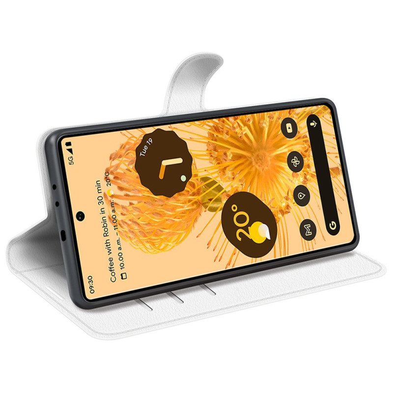 Leren Hoesje voor Google Pixel 7 Pro Klassiek Lychee Kunstleer