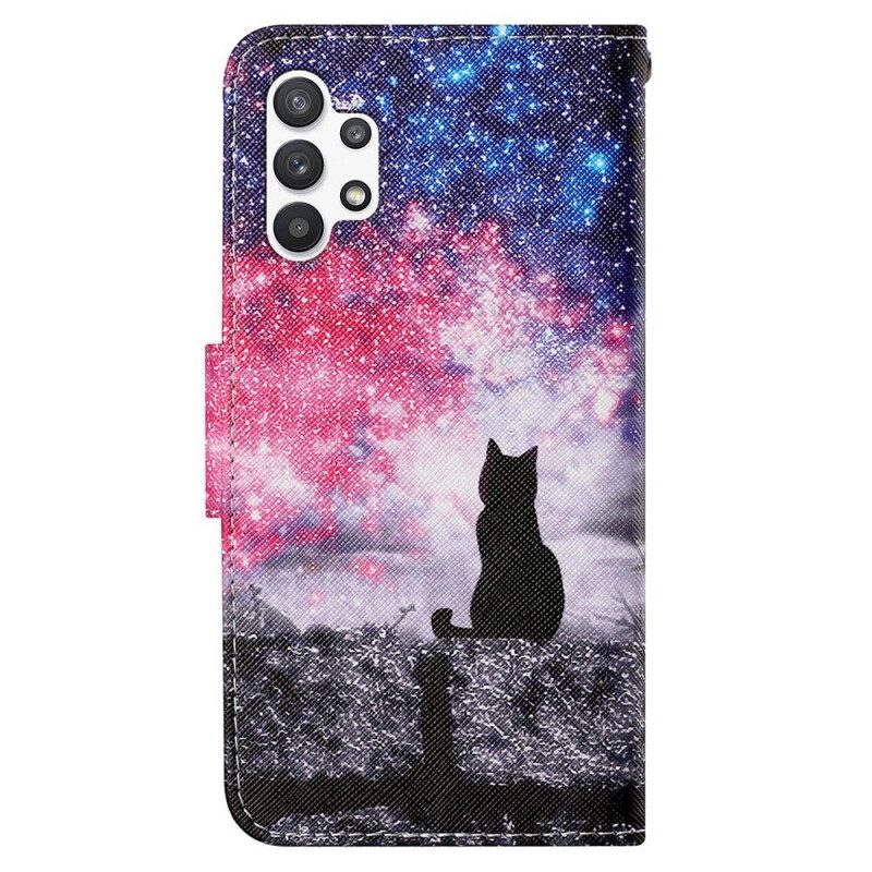 Leren Hoesje voor Samsung Galaxy A13 Bloemen String Kat