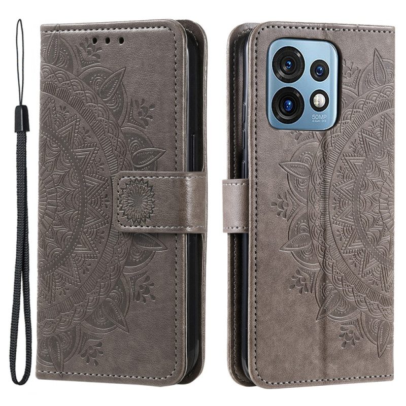 Leren Hoesje voor Motorola Edge 40 Pro Mandala Zon Met Lanyard