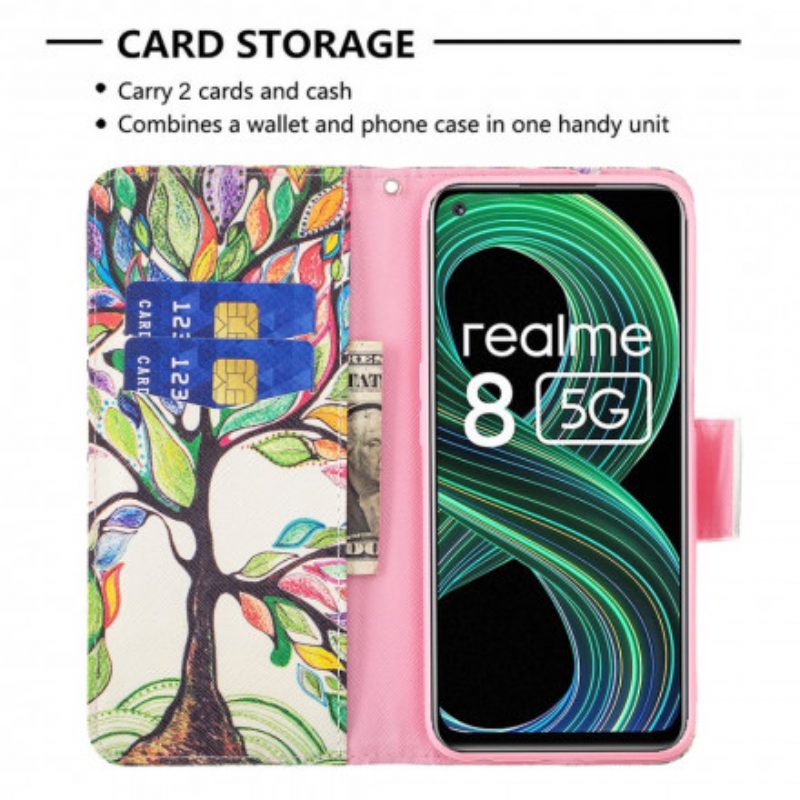 Leren Hoesje voor Realme 8 5G Kleurrijke Boom