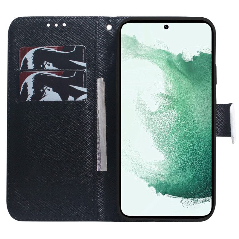 Flip Case voor Samsung Galaxy A34 5G Met Ketting Strappy Aquarel Wolf