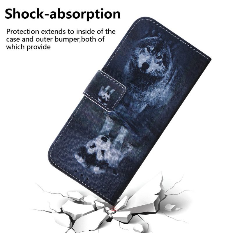 Flip Case voor Samsung Galaxy A34 5G Met Ketting Strappy Aquarel Wolf