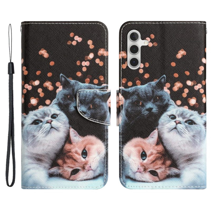 Folio-hoesje voor Samsung Galaxy A34 5G Met Ketting Alleen Stringkatten