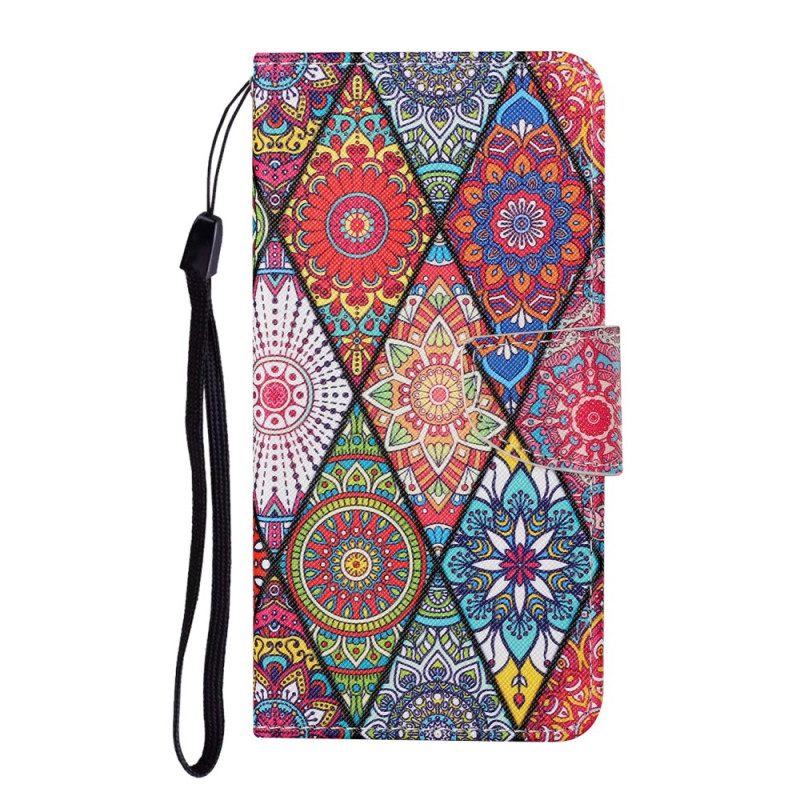 Folio-hoesje voor Samsung Galaxy A34 5G Met Ketting Bandjes Patchwork