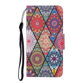 Folio-hoesje voor Samsung Galaxy A34 5G Met Ketting Bandjes Patchwork