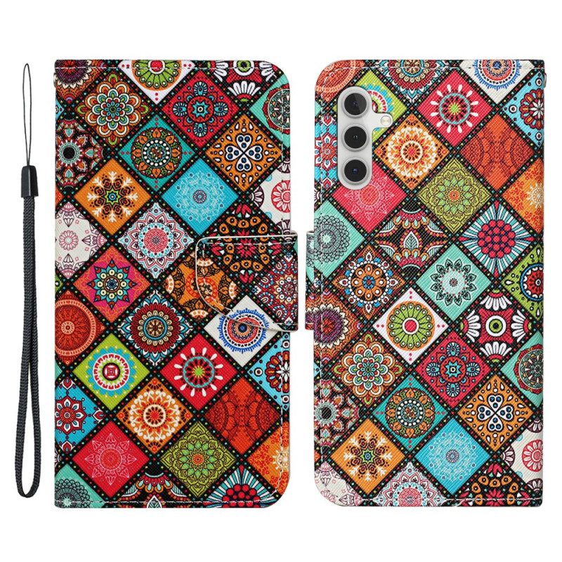 Folio-hoesje voor Samsung Galaxy A34 5G Met Ketting Bandjes Patchwork