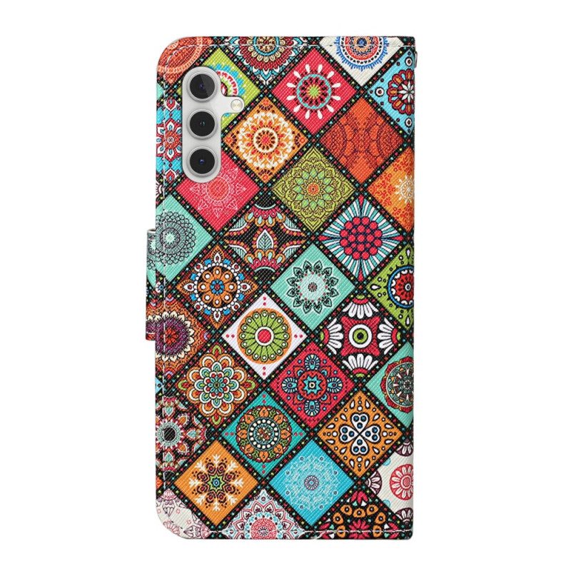 Folio-hoesje voor Samsung Galaxy A34 5G Met Ketting Bandjes Patchwork