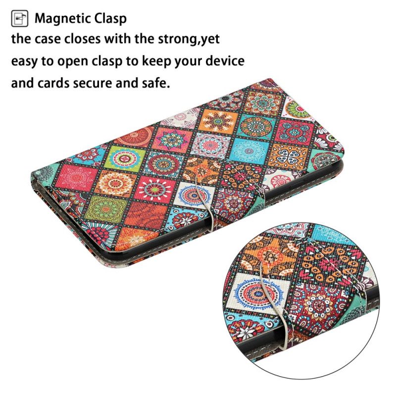 Folio-hoesje voor Samsung Galaxy A34 5G Met Ketting Bandjes Patchwork