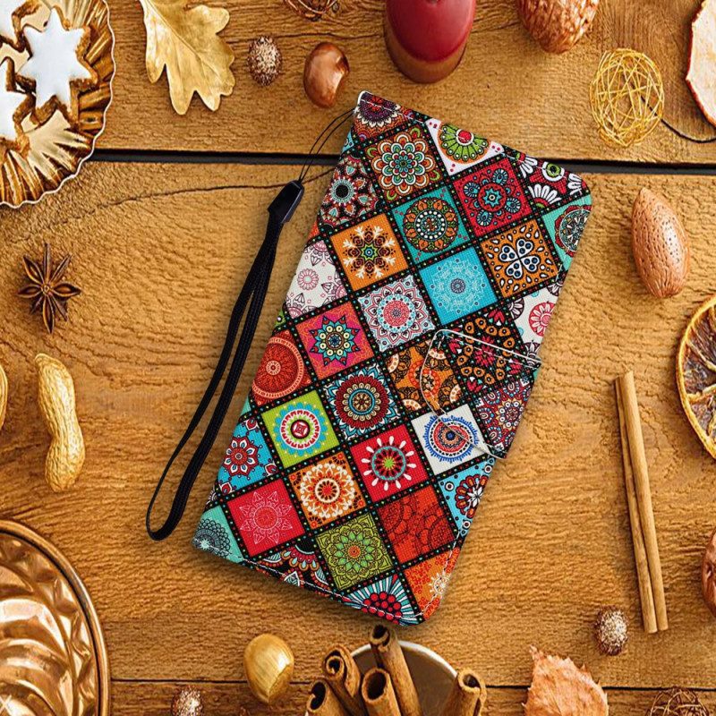 Folio-hoesje voor Samsung Galaxy A34 5G Met Ketting Bandjes Patchwork