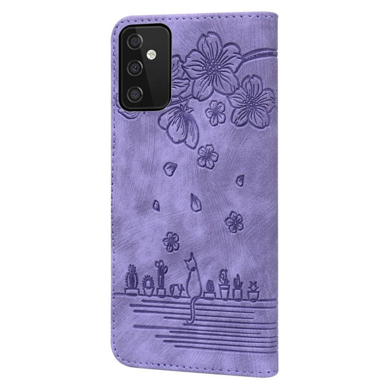 Folio-hoesje voor Samsung Galaxy A34 5G Met Ketting Bloemen String Kat