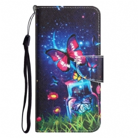 Folio-hoesje voor Samsung Galaxy A34 5G Met Ketting Fairy Vlinders Met Lanyard