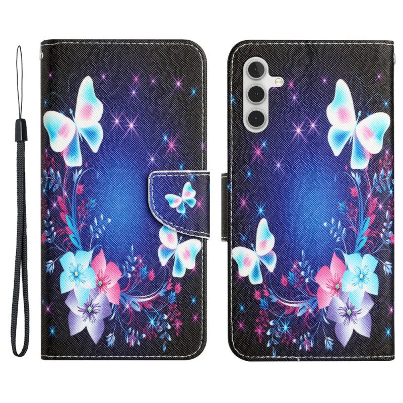 Folio-hoesje voor Samsung Galaxy A34 5G Met Ketting Fairy Vlinders Met Lanyard